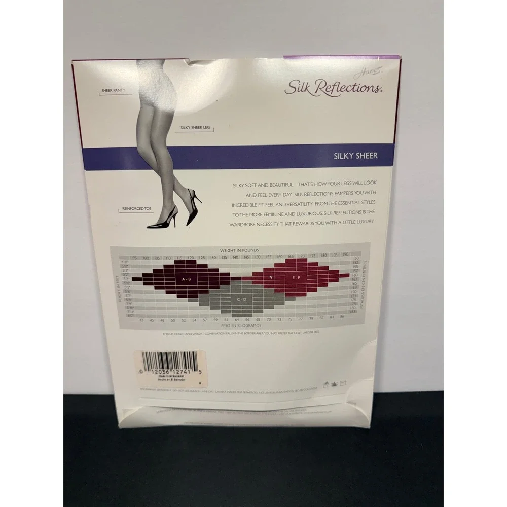 Hanes Silk Reflections Silky Sheer Pantyhose Barely Black EF 716‎ Reinforced Toe